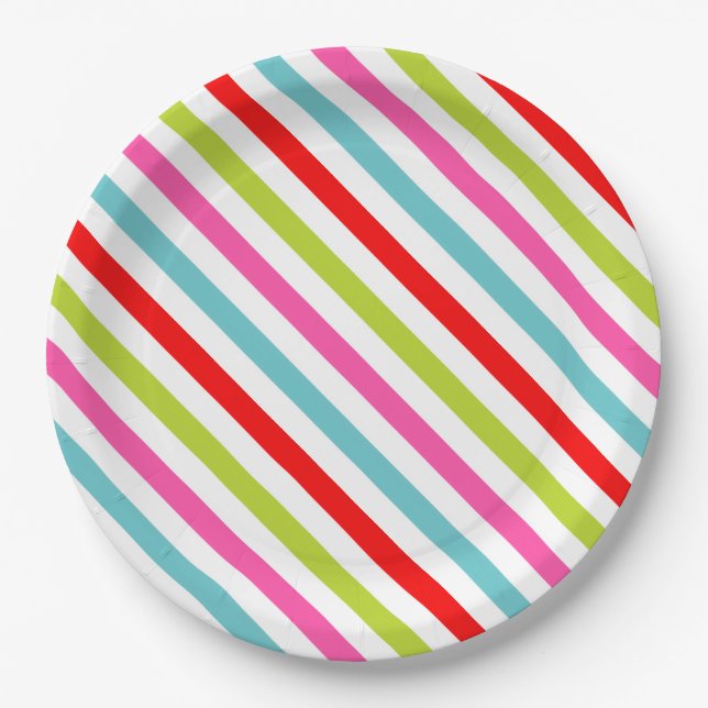 Festive Pattern – Retro Holiday Stripes Paper Plate (Front)