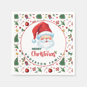 Festive Pattern Santa with Name Merry Christmas Napkin