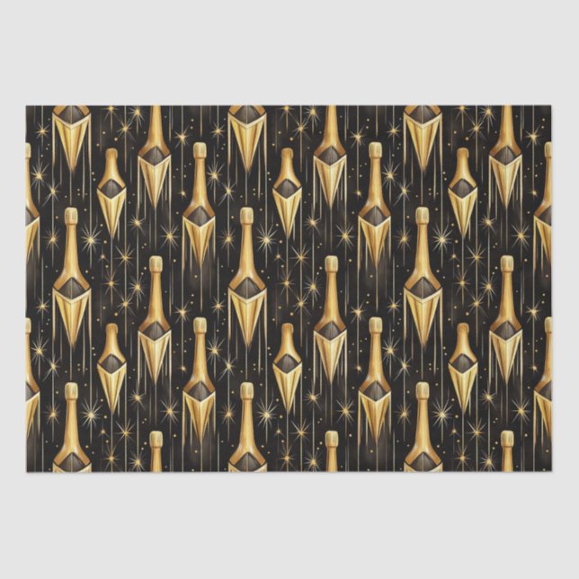 Festive pattern with gold champagne bottles tissue paper (Front)