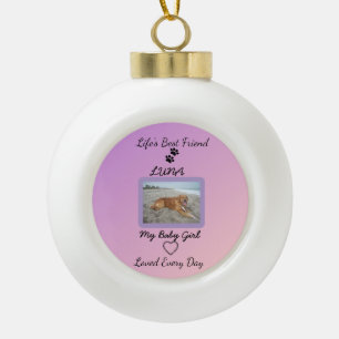 Festive Pawprint Holiday Keepsake Ceramic Ball Christmas Ornament