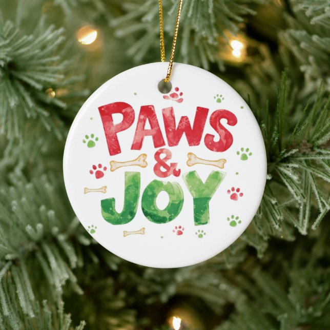 Festive "Paws and Joy" Christmas Pet Lover Holiday Ceramic Tree Decoration (Tree)
