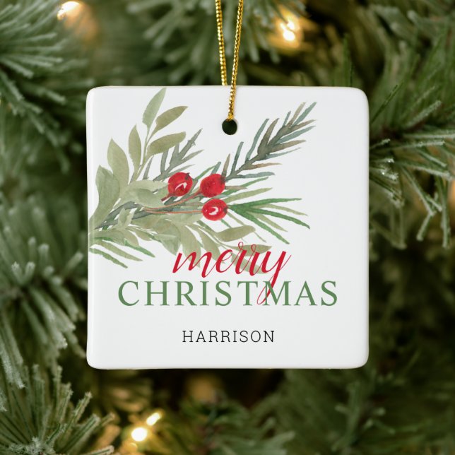 Festive Peace On Earth 3 Photos Ceramic Ornament (Tree)