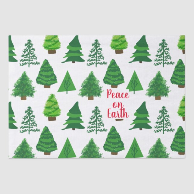 Festive Peace On Earth Christmas Trees Patter Tissue Paper (Front)