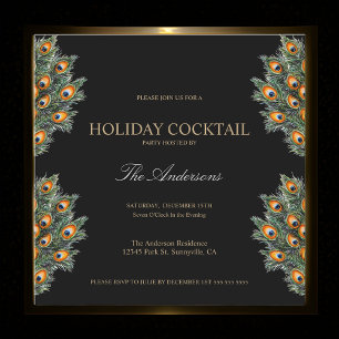 Festive Peacock Holiday Cocktail Christmas Party Invitation
