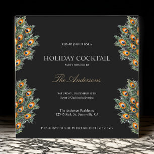 Festive Peacock Holiday Cocktail Christmas Party Invitation