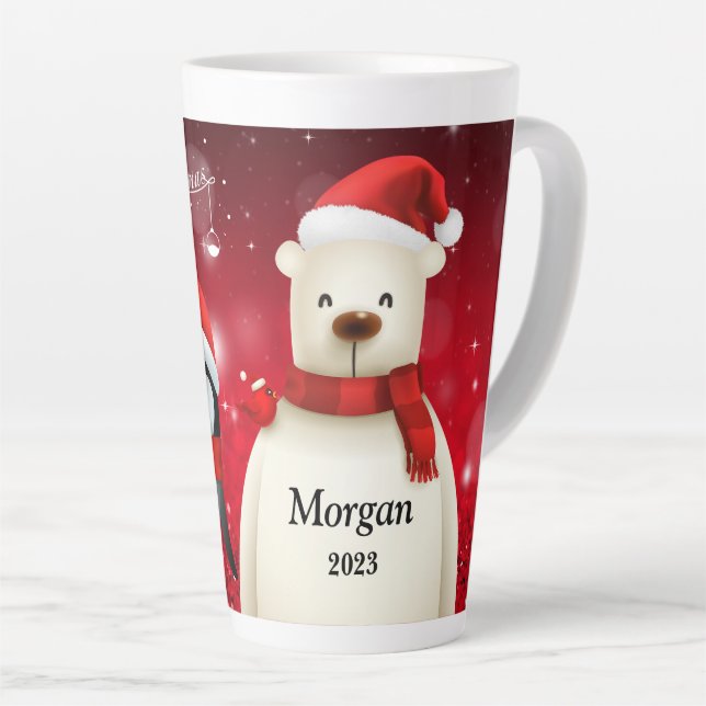 Festive PENGUIN & BEAR MERRY CHRISTMAS Latte Mug  (Right Angle)