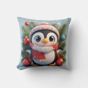  Festive Penguin Decorated With Holiday Ornaments Cushion