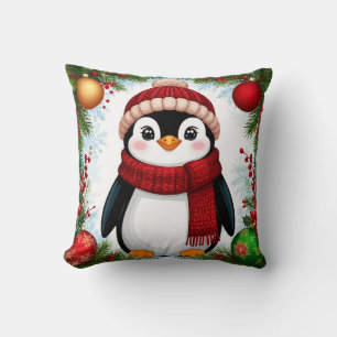  Festive Penguin Decorated With Holiday Ornaments Cushion