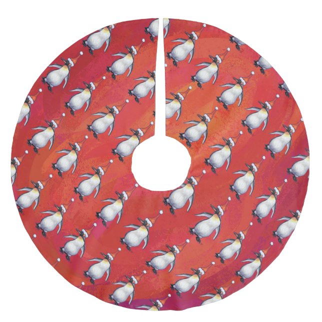 Festive Penguin in a Santa Hat Pattern Brushed Polyester Tree Skirt (Front)