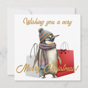 Festive Penguin Shopper Christmas Cheer Holiday Card