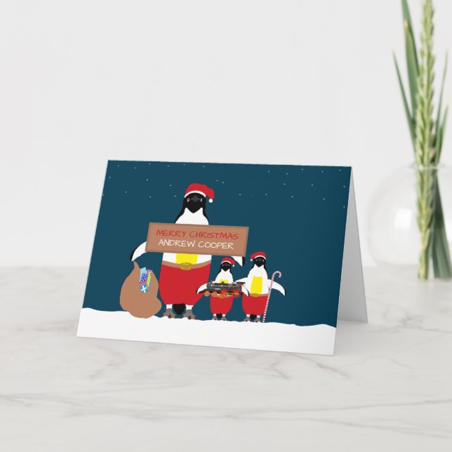 Festive Penguins, Christmas Greeting Card (Front)
