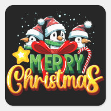 Festive Penguins Merry Christmas Stickers
