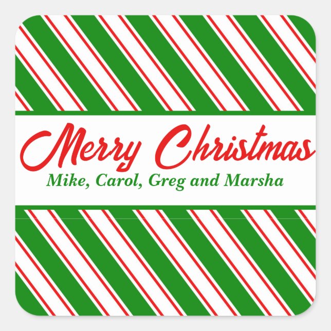 Festive Peppermint Striped Custom Christmas Square Square Sticker (Front)