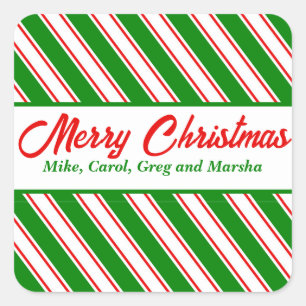 Festive Peppermint Striped Custom Christmas Square Square Sticker