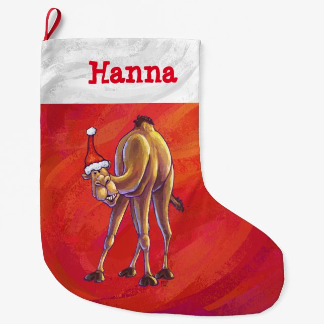 Festive Personalised Camel Christmas Large Christmas Stocking (Front)