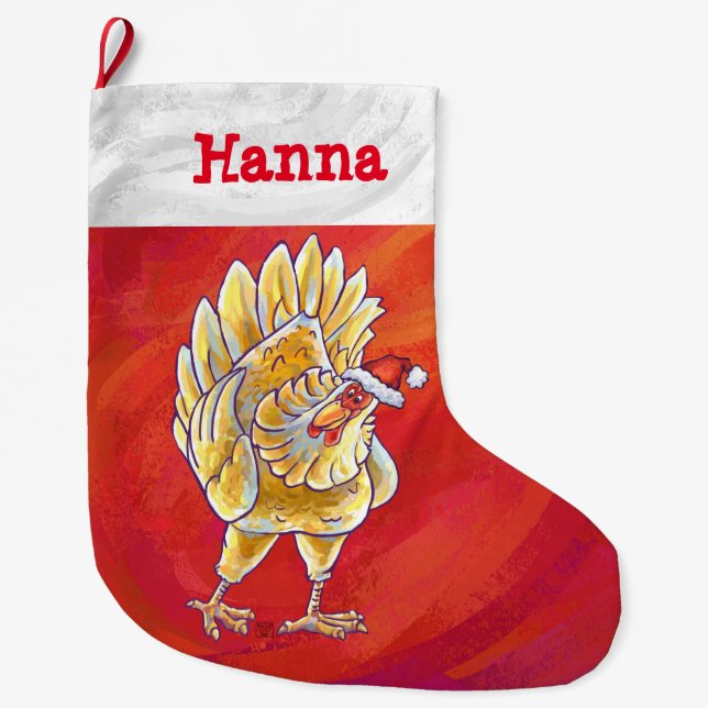 Festive Personalised Chicken Christmas Large Christmas Stocking (Front)