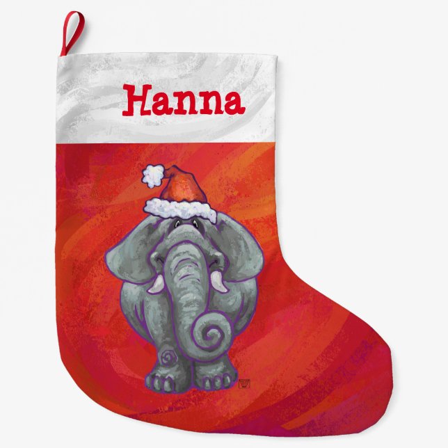Festive Personalised Elephant Christmas Large Christmas Stocking (Front)