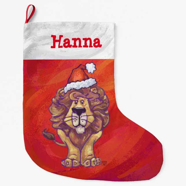 Festive Personalised Lion Christmas Large Christmas Stocking (Front)