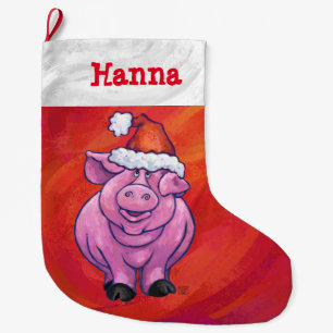 Festive Personalised Pig Christmas Large Christmas Stocking