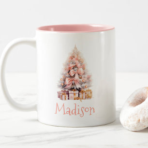 Festive Personalised Pink Christmas Tree Two-Tone Coffee Mug
