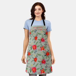 Festive Personalised Red ChristmasFloral Apron