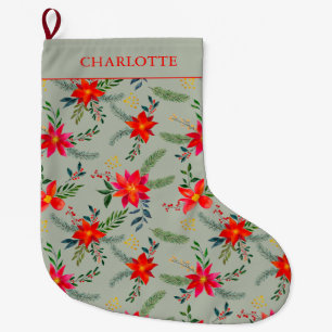 Festive Personalised Red ChristmasFloral Large Christmas Stocking