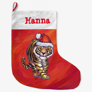 Festive Personalised Tiger Christmas Large Christmas Stocking