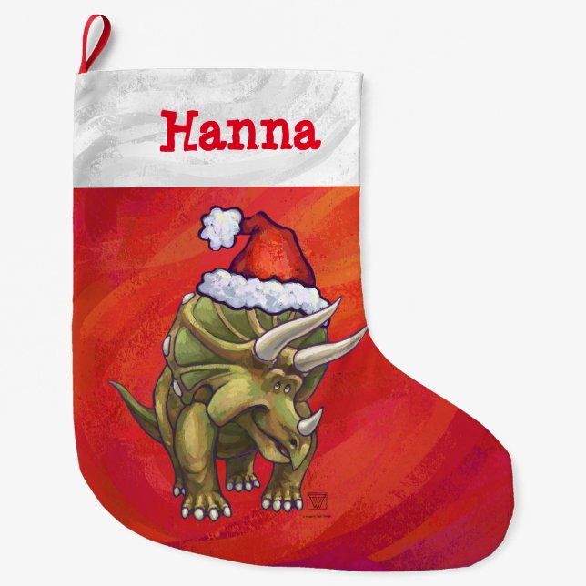 Festive Personalised Triceratops Christmas Large Christmas Stocking (Front)