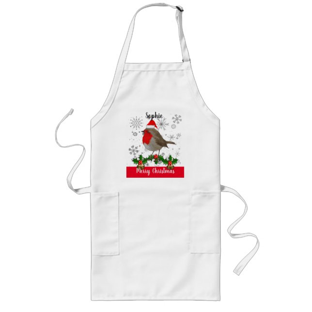 Festive Personalized Christmas Robin Apron (Front)