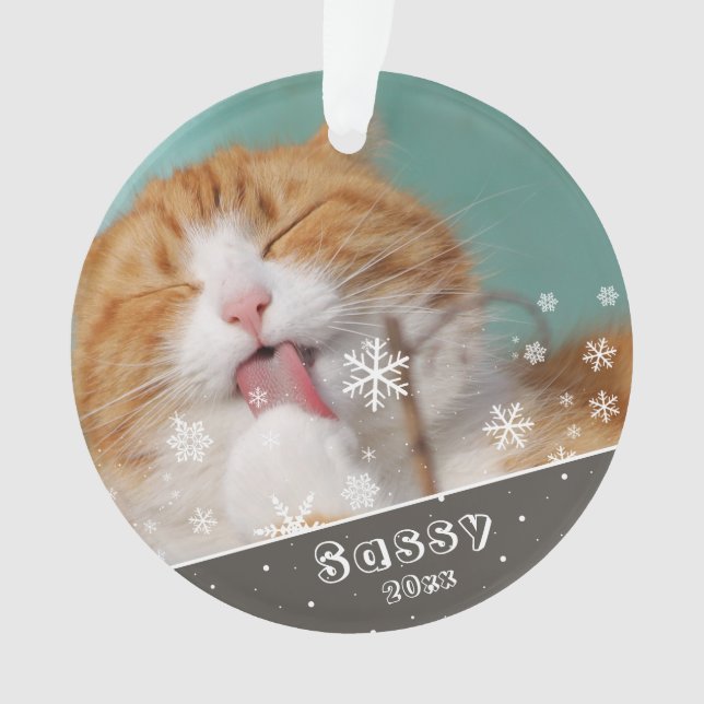Festive Pet Cat Photo Keepsake & Christmas Ornament (Front)