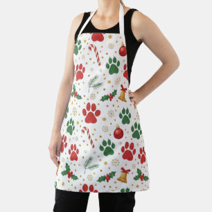 Festive Pet Paw Print Christmas Apron: Red & Green Apron
