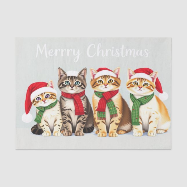 Festive Pets in Santa Hats Merry Christmas Design Tissue Paper (Front)