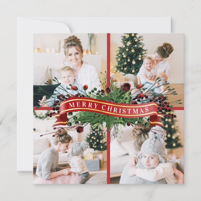 Festive Photo Collage & Message Christmas Holiday Card (Front)