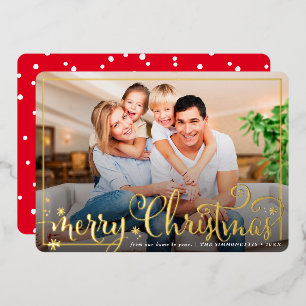 FESTIVE PHOTO FRAME calligraphy Merry Christmas Foil Holiday Card