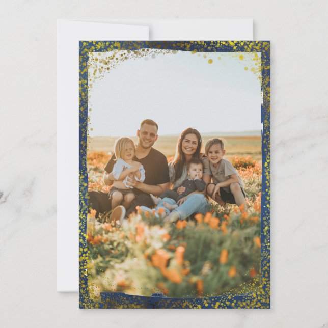 Festive Photo Gold Glitter Dots Holiday Card (Front)