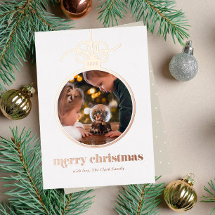 Festive Photo In Christmas Ornament Foil Holiday Card