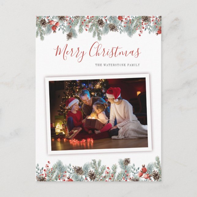 Festive Photo Rustic Botanical Christmas Holiday Postcard (Front)