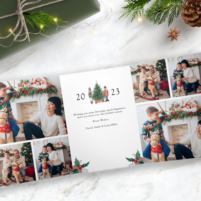 Festive Photo Trifold Holiday Card (2023 Nutcracker Festive Collage Photo Trifold Holiday Card)