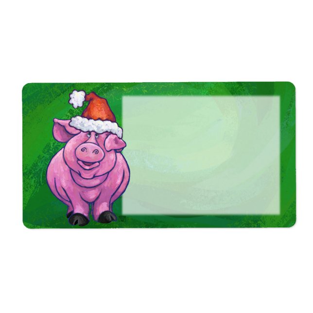 Festive Pig in Santa Hat on Green (Front)