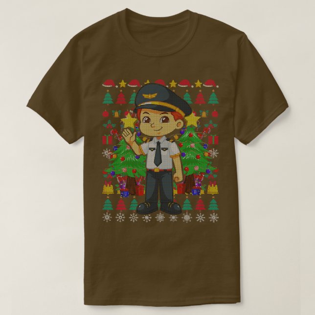 Festive Pilot Ugly Christmas T-Shirt (Design Front)