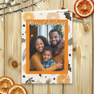 Festive Pine and Oranges Christmas Personalised  Card