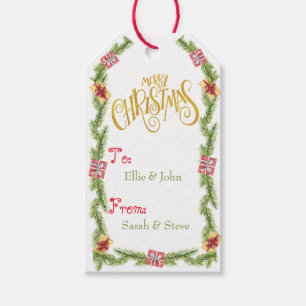 Festive Pine and Presents - Gold Merry Christmas G Gift Tags