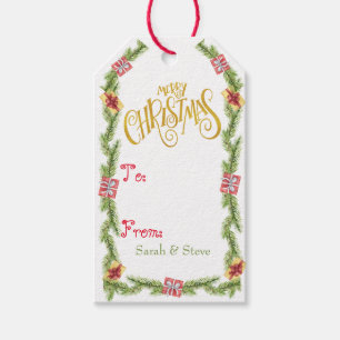 Festive Pine and Presents - Gold Merry Christmas   Gift Tags