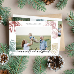 Festive Pine Boughs merriest christmas 4 photos Holiday Card