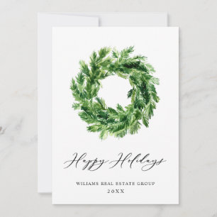 Festive Pine Branch Wreath Christmas Corporate Holiday Card