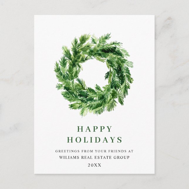 Festive Pine Branch Wreath Christmas Corporate Postcard (Front)