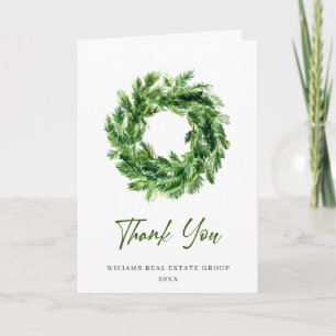 Festive Pine Branch Wreath Christmas Holiday Thank You Card