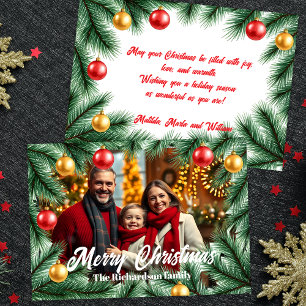 Festive Pine Branches Baubles Photo Christmas Holiday Card