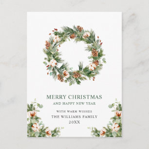 Festive Pine Cones Fir Wreath Merry Christmas Holiday Postcard
