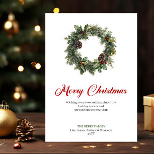 Festive Pine Wreath Christmas Greeting Digital  Holiday Card